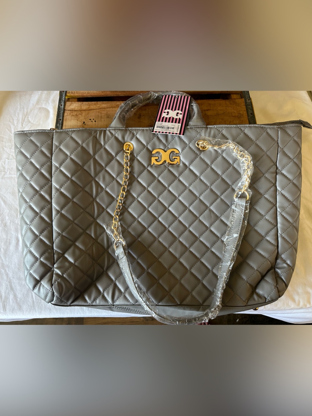 Gilda Paris Quilted Large Tote Bag Grey Stylish Carryall New with Tags - Picture 7 of 12